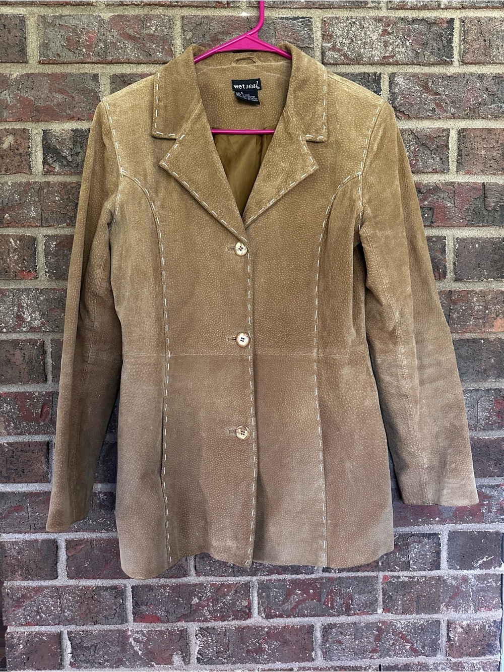 Vintage Wet Seal Suede Leather Trench Coat Jacket Small Y2K Western Boho Camel